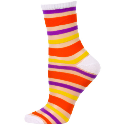 Chatties Women's Bright Stripe Jelly Crew Socks - 1 Pair - White with Orange/Purple/Yellow