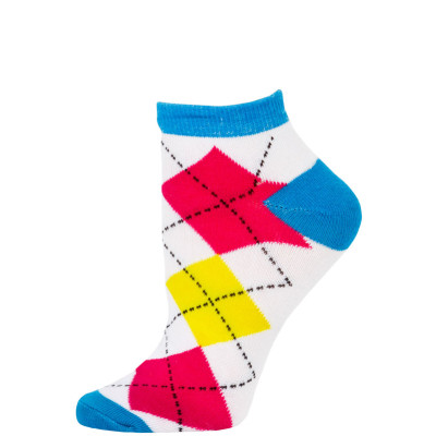 Chatties Women's Neon Argyle Low Cut Socks - 1 Pair - Blue/White Large Argyle