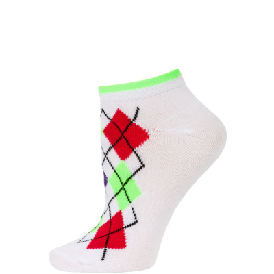 Chatties Women's Neon Argyle Low Cut Socks - 1 Pair - White/Green Argyle