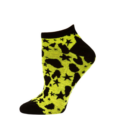 Wild Thing Women's Animal Print No Show Socks - 1 Pair - Black/Yellow Star Cheetah