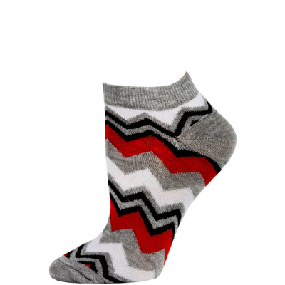 Chatties Women's Zig-Zag Chevron Low Cut Socks - 1 Pair - Grey/Red Multi