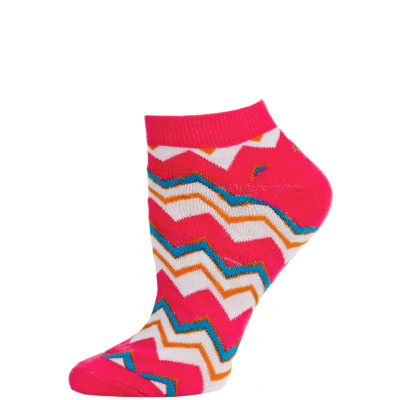 Chatties Women's Zig-Zag Chevron Low Cut Socks - 1 Pair - Pink/White Multi