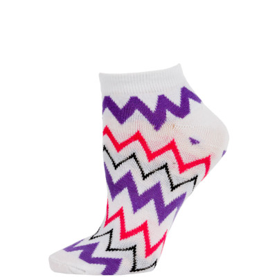 Chatties Women's Zig-Zag Chevron Low Cut Socks - 1 Pair - White/Purple/Pink