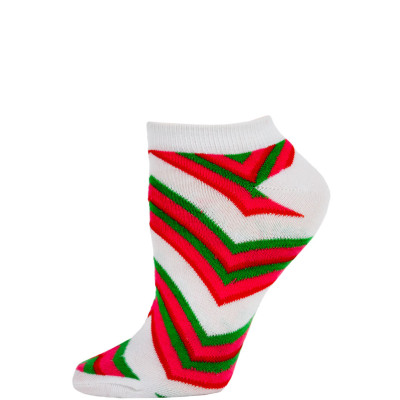Chatties Women's Zig-Zag Chevron Low Cut Socks - 1 Pair - White/Pink/Green