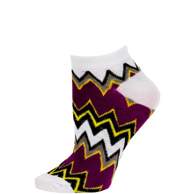 Chatties Women's Zig-Zag Chevron Low Cut Socks - 1 Pair - White/Purple/Yellow