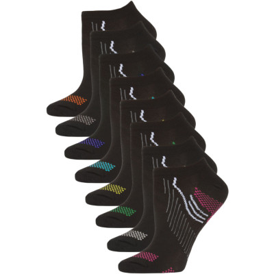 Gina Group Women's No Show Sport Socks - 8 Pairs - Black with Bright Trim