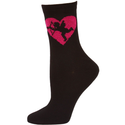 Love Struck Women's Valentine's Day Crew Socks - 1 Pair - Black/Pink Cupid