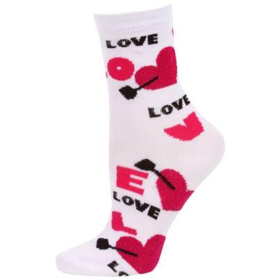Love Struck Women's Valentine's Day Crew Socks - 1 Pair - White/Pink Hearts & Arrows