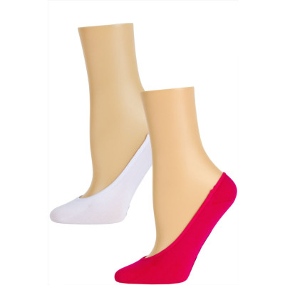 Steve Madden Solid Color Microfiber Footie Liner Socks - 2 Pairs - Hot Pink and White