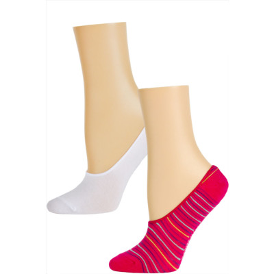 Steve Madden Funky Pattern and Solid Footie Liner Socks - 2 Pairs - Hot Pink Stripe and White