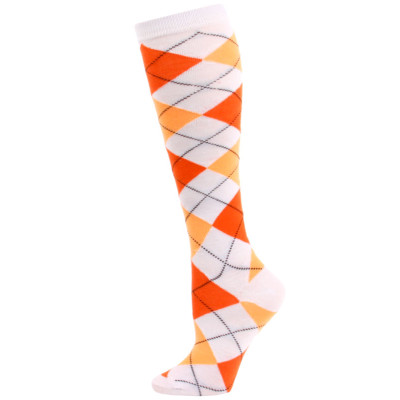 Julietta Bright White Argyle Knee Socks - 1 Pair - Orange