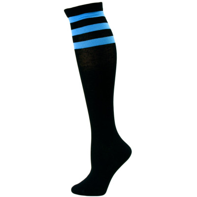 Julietta Women's Sport Stripe Black Knee Socks - 1 Pair - Black and Dark Blue