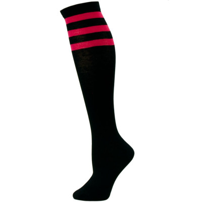 Julietta Women's Sport Stripe Black Knee Socks - 1 Pair - Black and Pink