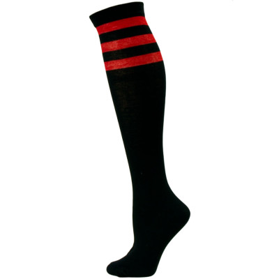 Julietta Women's Sport Stripe Black Knee Socks - 1 Pair - Black and Red
