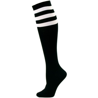 Julietta Women's Sport Stripe Black Knee Socks - 1 Pair - Black and White