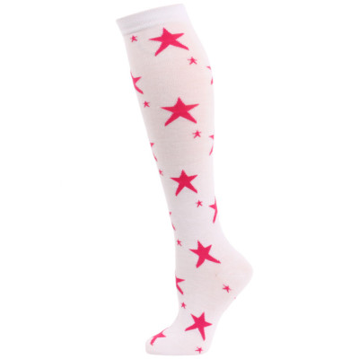 Julietta Star Print Knee Socks - 1 Pair - White with Pink Stars