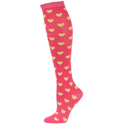 Julietta Women's Heart Print Knee Socks - 1 Pair - Coral Pink/Yellow