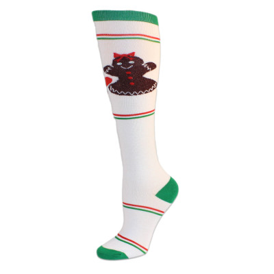 Merry Christmas Women's Knee Socks - 1 Pair - White with Gingerbread Cookies