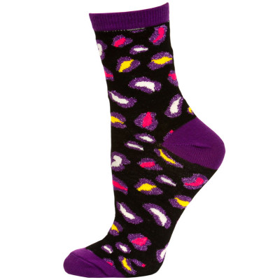 Wild Thing Women's Neon Crew Socks - 1 Pair - Black / Purple Multi Leopard