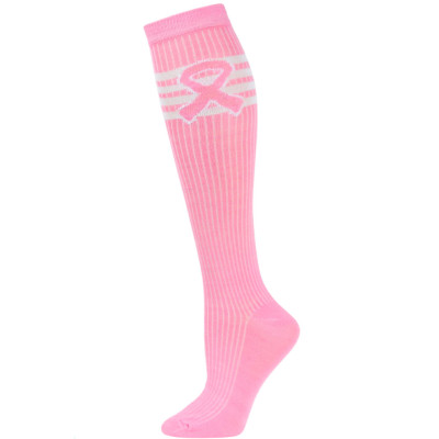 Pink Ribbon Women's Tube Knee Socks - 1 Pair - Pink Retro Stripe