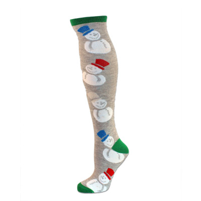 Merry Christmas Women's Knee Socks - 1 Pair - Gray Snowmen