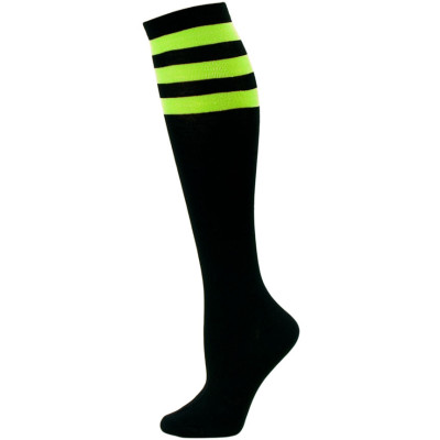 Julietta Women's Sport Stripe Black Knee Socks - 1 Pair - Black and Lime Green