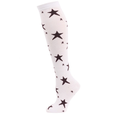 Julietta Star Print Knee Socks - 1 Pair - White with Big Black Stars