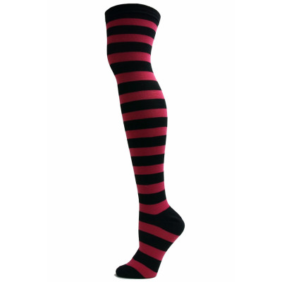 J. Ann Thick Stripe Over the Knee Socks - 1 Pair - Pink/Black