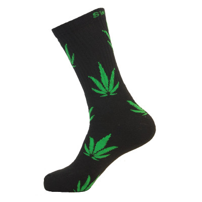 Unisex Crew Classic Weed Socks Black with Green - 2 pairs