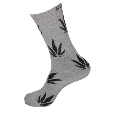 Unisex Crew Classic Weed Socks Grey with Black - 2 pairs