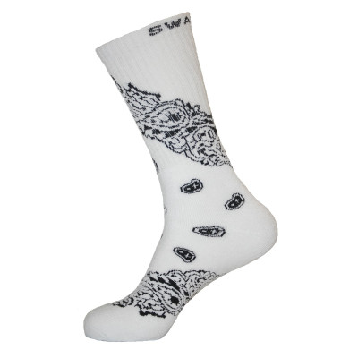 Unisex Crew Swag Long Leaf Socks White with Black