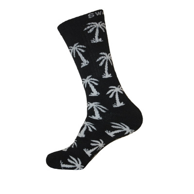 Unisex Crew Swag Palm Tree Socks Black with Grey - 2 pairs