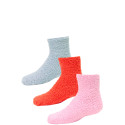 Kid's Cozy Slipper Crew Socks - 3 Pairs - Pink, Orange, Blue