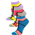 Jaze Women's Bright Geometric Low Cut Socks - 3 Pairs - Purple/Gray/Blue