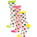 Yelete Smiles and Stripes Women's Crew Socks - 3 Pairs - Yellow / Pink / Green