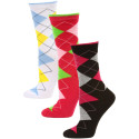 Yelete Women's Bright Argyle Crew Socks - 3 Pairs - Black/Pink/White