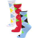 Yelete Women's Bright Argyle Crew Socks - 3 Pairs - White/Blue/Pink
