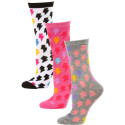 Yelete Women's Lightning Bolt Crew Socks - 3 Pairs - Grey/Pink/Black Multi