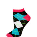 Chatties Women's Neon Argyle Low Cut Socks - 1 Pair - Pink/Black Large Argyle