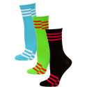 Yelete Neon Retro Stripe Crew Socks - 3 Pairs - Black, Lime Green, Aqua Blue