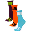Yelete Neon Retro Stripe Crew Socks - 3 Pairs - Aqua Blue, Orange, Purple