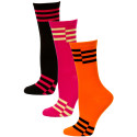 Yelete Neon Retro Stripe Crew Socks - 3 Pairs - Orange, Hot Pink, Black
