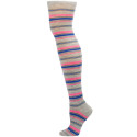 Yelete Dark Stripe Over the Knee Socks - 1 Pair - Grey/Pink Stripe