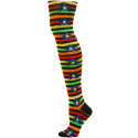 Yelete Stripes and Stars Over the Knee Socks - 1 Pair - Black/Red/Green Multi