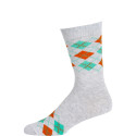 Fine Fit Men's Colorful Mini Argyle Dress Socks - 1 Pair - Light Grey and Orange/Green Argyle