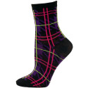 Mad About Plaid Neon Crew Socks - 1 Pair - Black/Purple Plaid