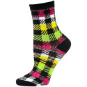 Mad About Plaid Neon Crew Socks - 1 Pair - Black/White/Green/Pink Checker Plaid