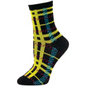 Mad About Plaid Neon Crew Socks - 1 Pair - Black/Yellow Plaid