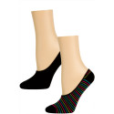 Steve Madden Funky Pattern and Solid Footie Liner Socks - 2 Pairs - Black Stripe and Black
