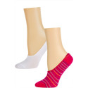 Steve Madden Funky Pattern and Solid Footie Liner Socks - 2 Pairs - Hot Pink Stripe and White